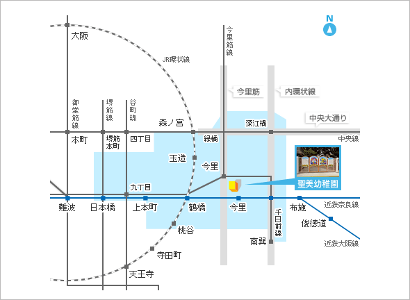 大阪市東成区｜今里｜聖美幼稚園｜通園バス運行範囲